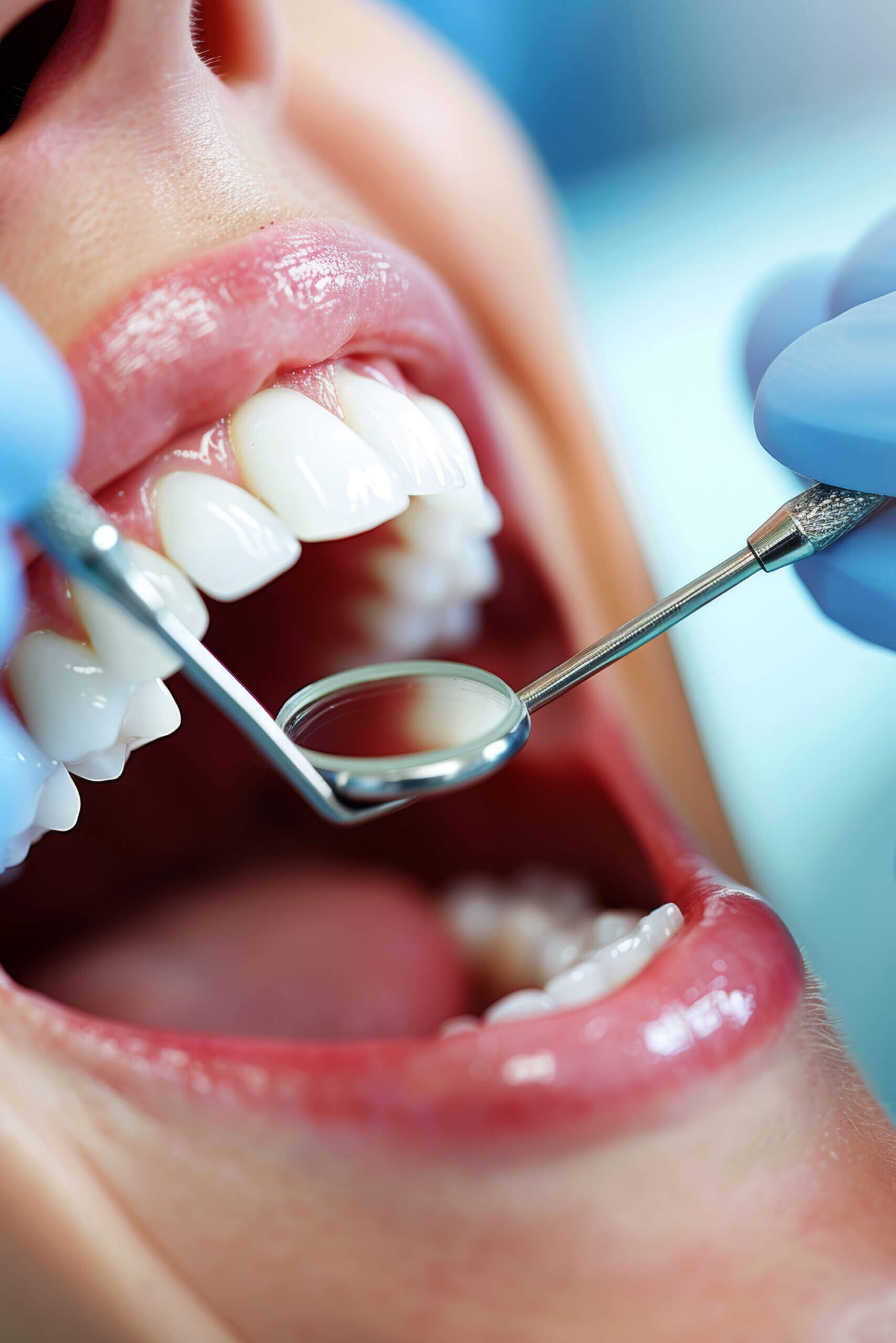 Detailed close up  dentist meticulously performing dental work o